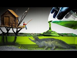 I made a realistic Crocodile attacking a Fisherman and I'm sorry - Diorama/Polymer Clay/Resin Art